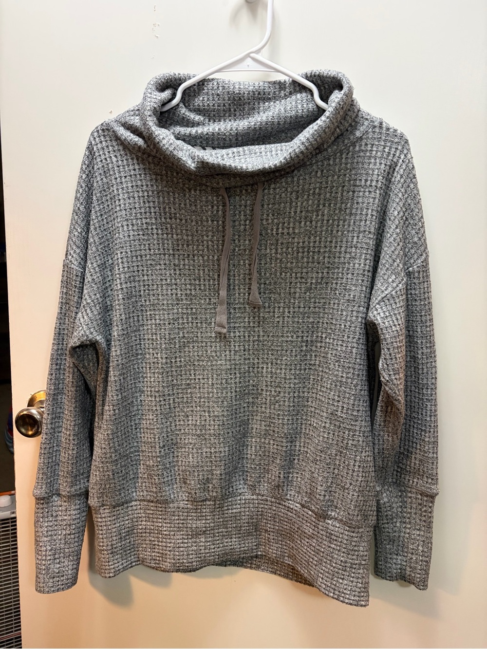 Time and Tru Gray Waffle Knit Cowl Neck Sweater